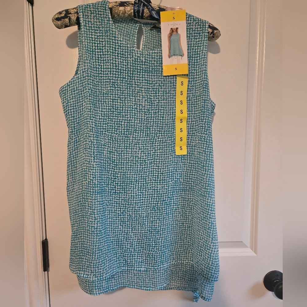 NWT Women's Fever Brand Teal Sleeveless Double Layer Chiffon Hi-Low Top Size S